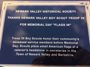Newark Valley Historical Society honors Newark Valley’s Troop 30 for ‘Flags In’ during their annual Veterans Day dinner