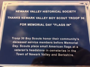 Newark Valley Historical Society honors Newark Valley’s Troop 30 for ‘Flags In’ during their annual Veterans Day dinner