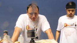 Joey (Jaws) Chestnut breaks record, but loses to Stonie at Spiedie Eating Competition