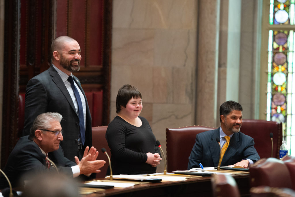 Senator Fred Akshar celebrates World Down Syndrome Day in Albany with a special guest from Binghamton