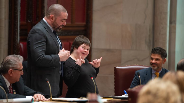 Senator Fred Akshar celebrates World Down Syndrome Day in Albany with a special guest from Binghamton