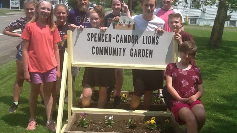 S-VE students and the Lions Club plant in the Community Garden