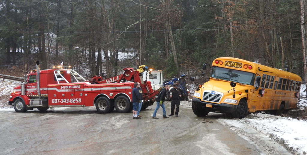Bus rolls over on icy road in Candor; two students on bus