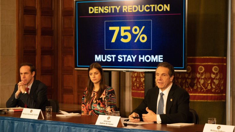 Governor mandates reduction of in-office workforce by 75 percent; exception for essential services