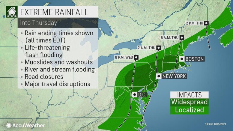 Ida bringing extreme rainfall and flooding to the Northeast
