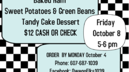 Owego Elks to hold their monthly dinner on October 8