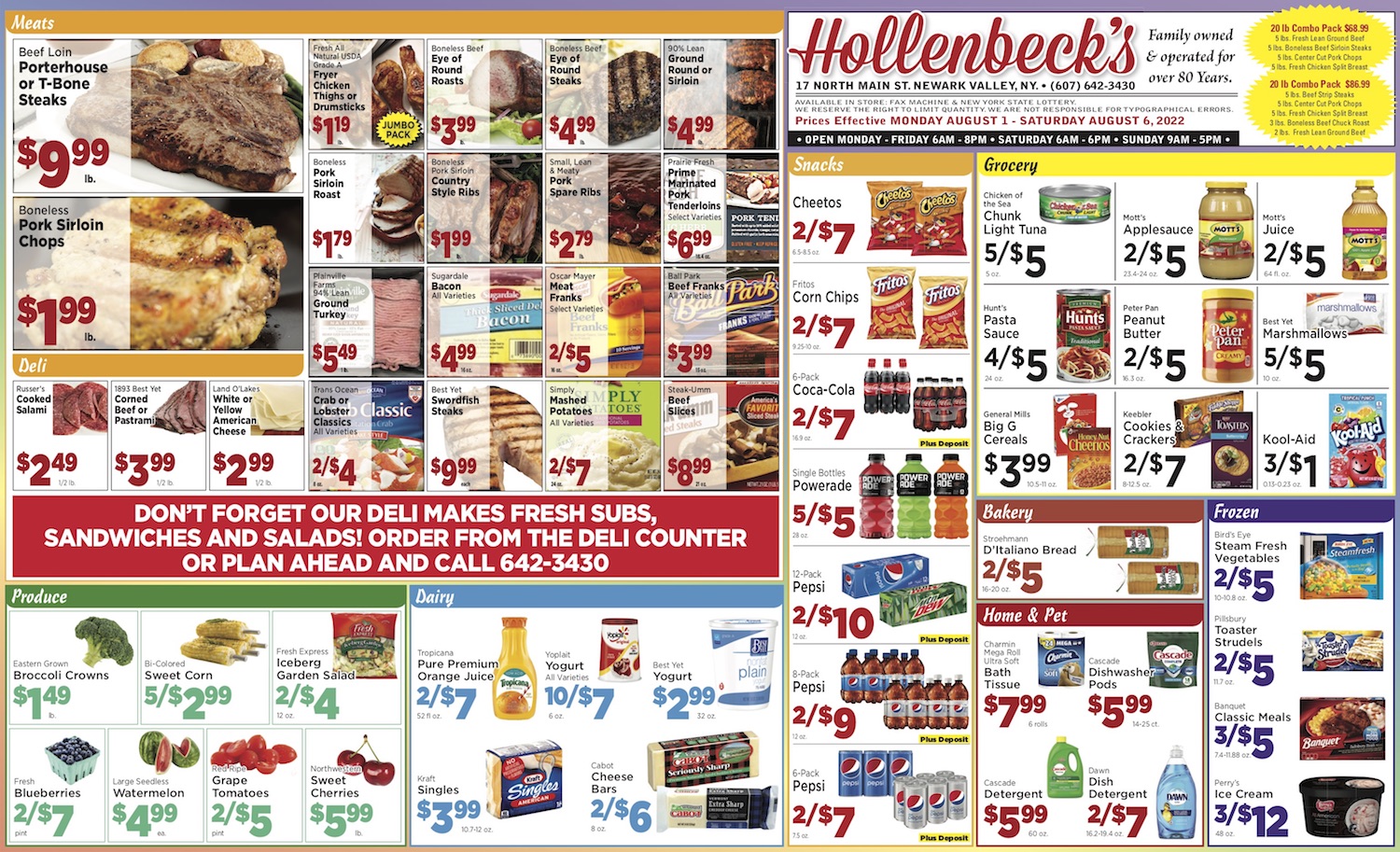 Hollenbeck's of Newark Valley; specials for August 1-6