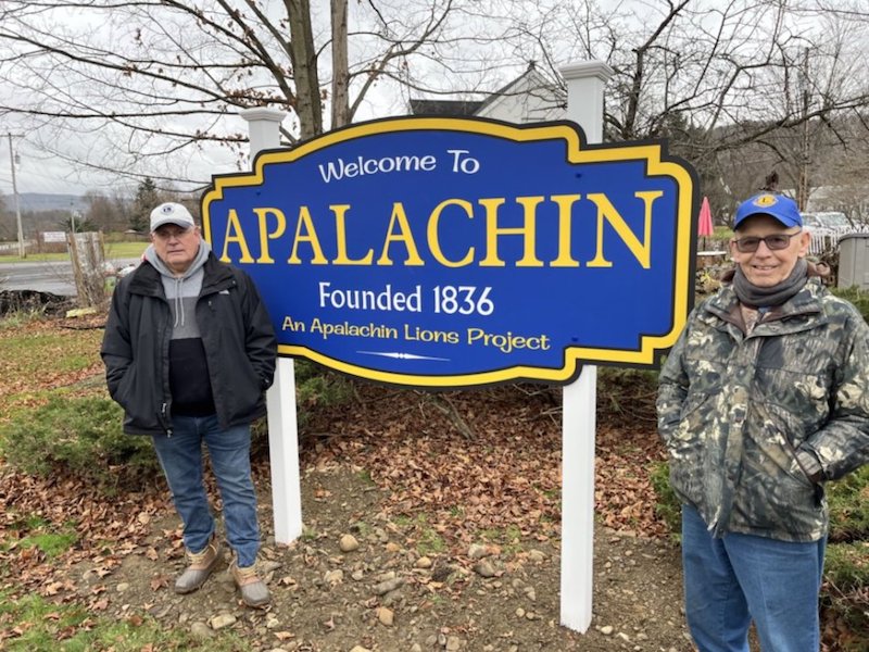 Apalachin Club replaces wind torn sign at ‘Lions Park’