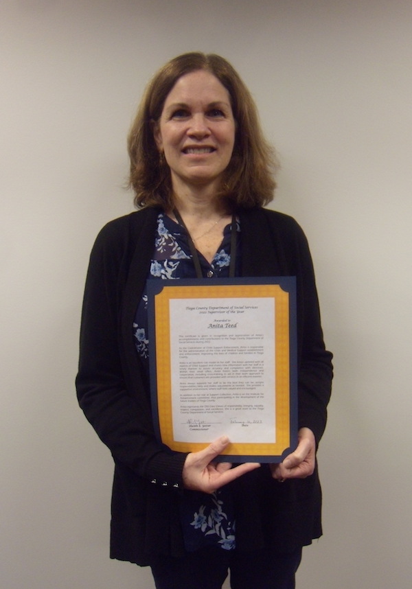 Tioga County Department of Social Services awards Anita Teed Supervisor of the Year for 2022
