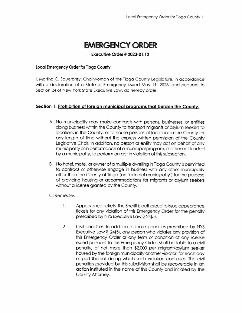 State of Emergency Declaration extended for Tioga County