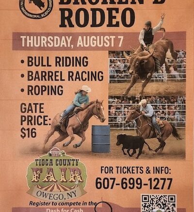 Broken B Rodeo barrels into the Tioga County Fair; Action taking place on Thursday, August 7