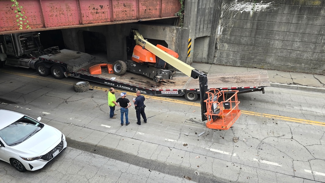 Heavy equipment crashes into Owego underpass; Traffic stalled during the Friday commute